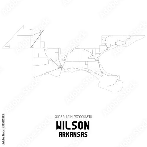Wilson Arkansas. US street map with black and white lines.