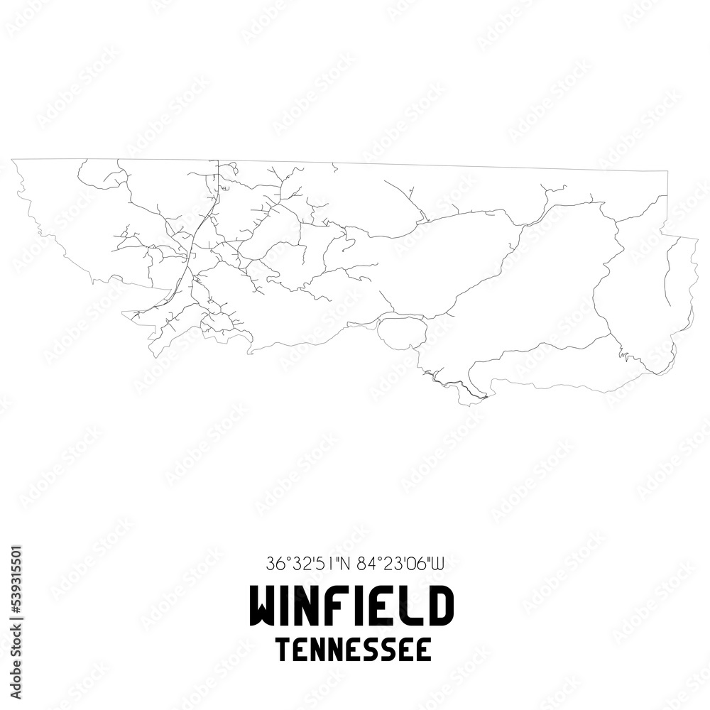 Winfield Tennessee. US street map with black and white lines.