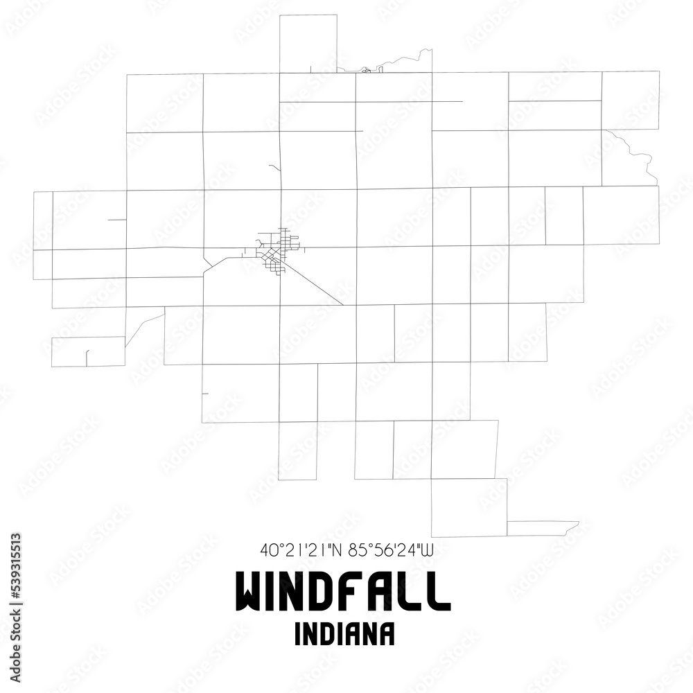 Windfall Indiana. US street map with black and white lines. Windfall Indiana. US street map with black and white lines.