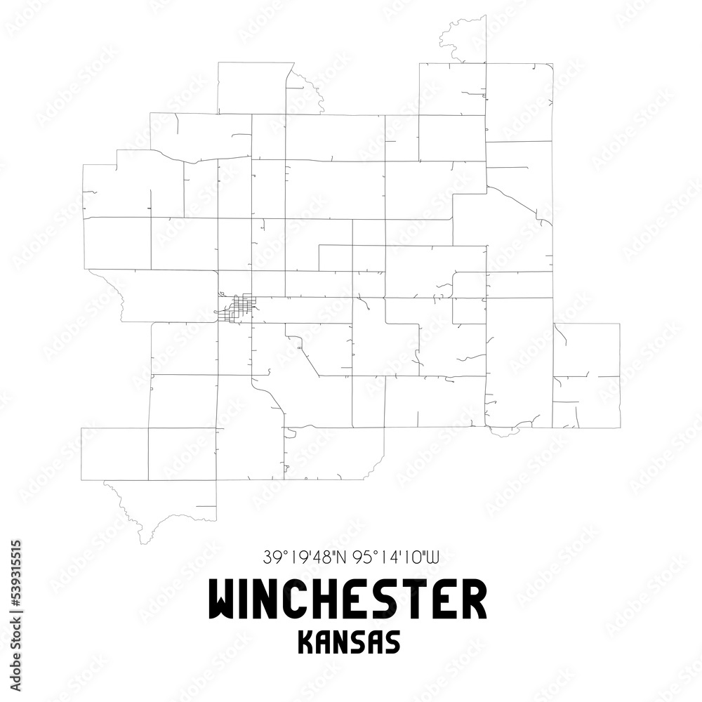 Winchester Kansas. US street map with black and white lines.