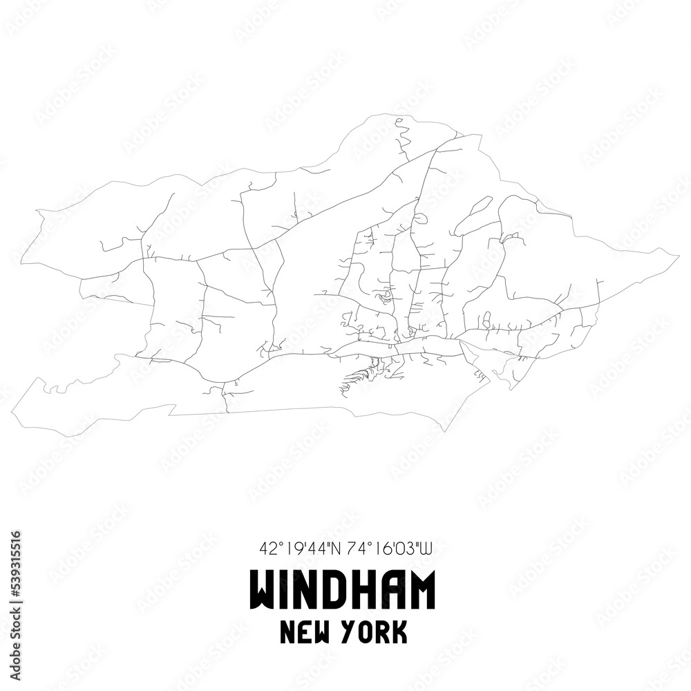 Windham New York. US street map with black and white lines.