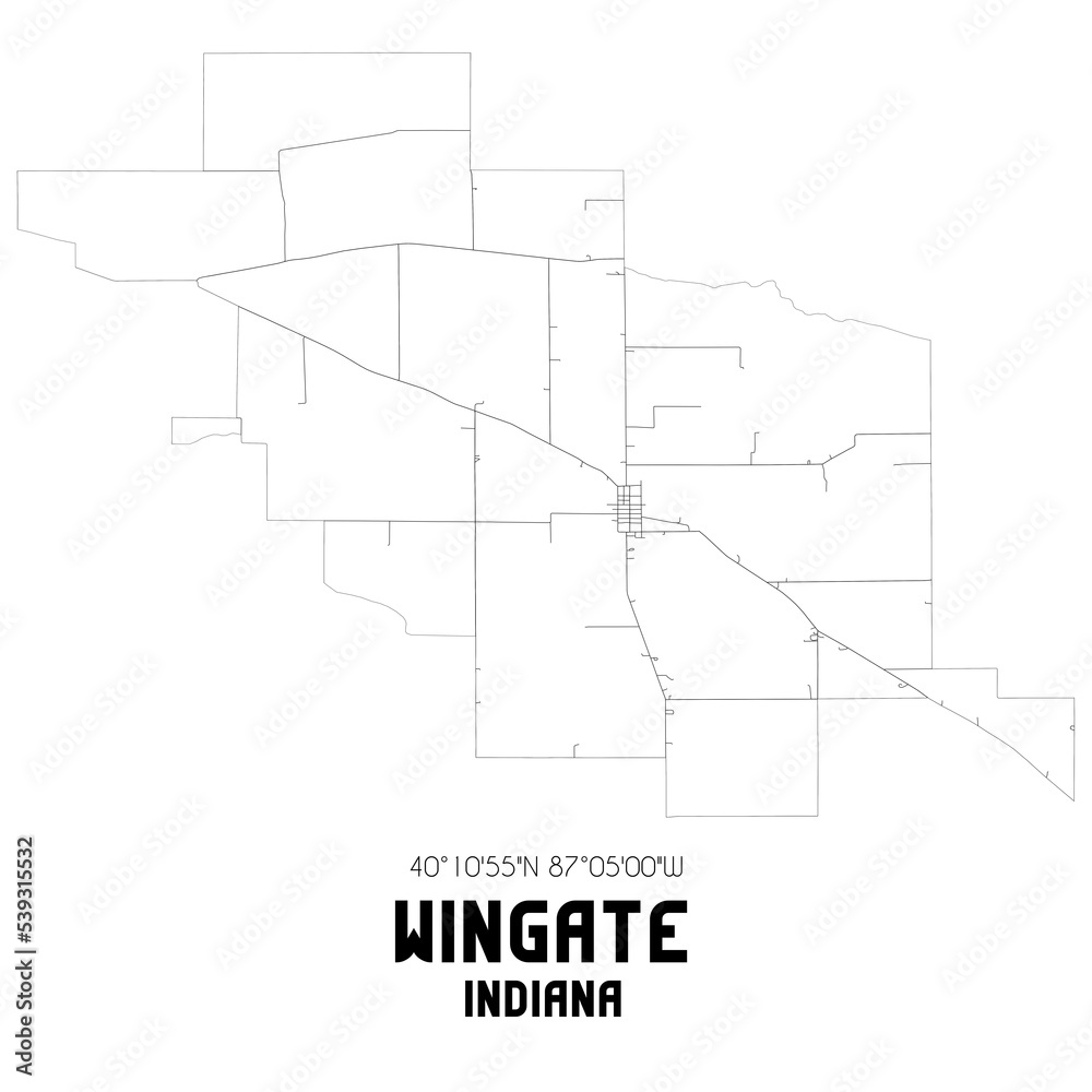 Wingate Indiana. US street map with black and white lines.