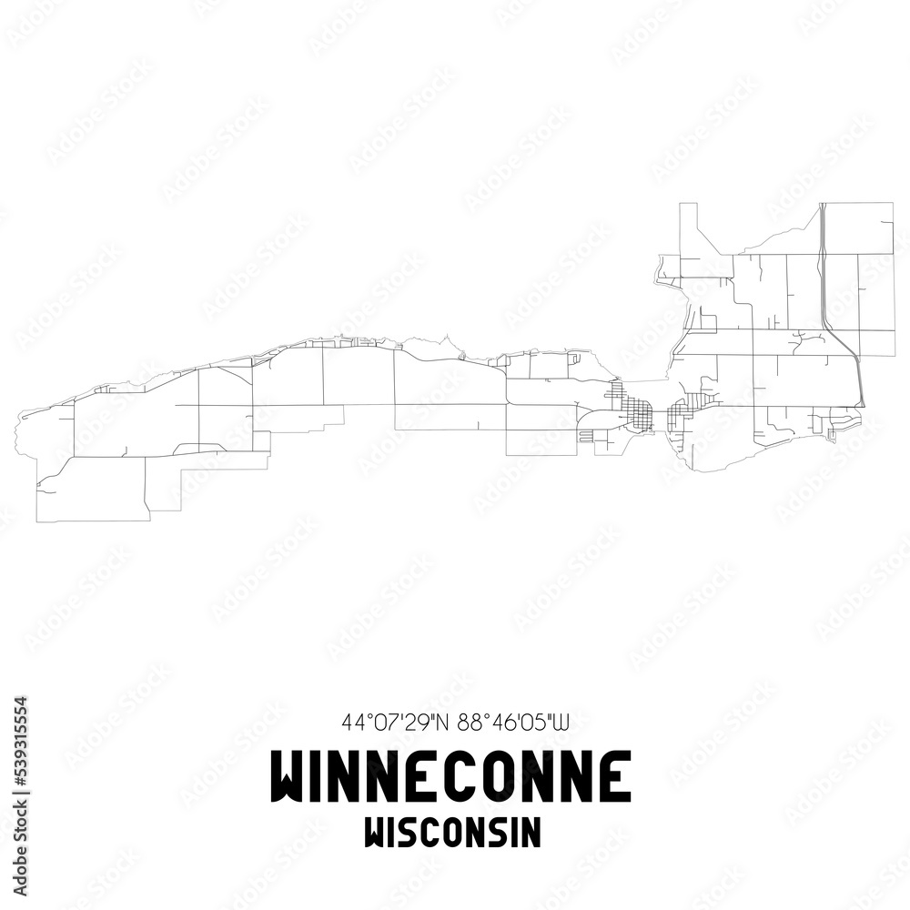 Winneconne Wisconsin. US street map with black and white lines.