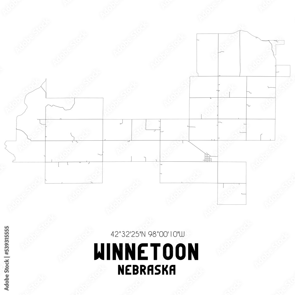 Winnetoon Nebraska. US street map with black and white lines.