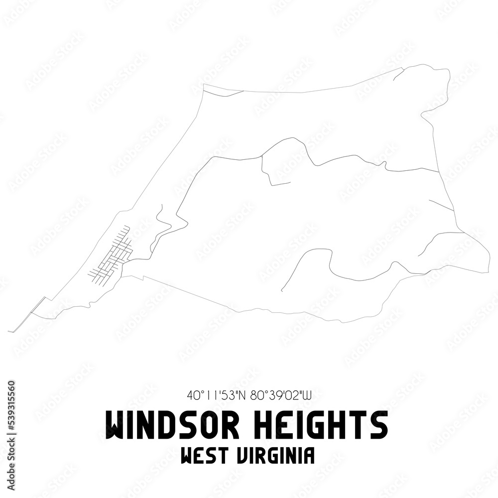 Windsor Heights West Virginia. US street map with black and white lines. Windsor Heights West Virginia. US street map with black and white lines.