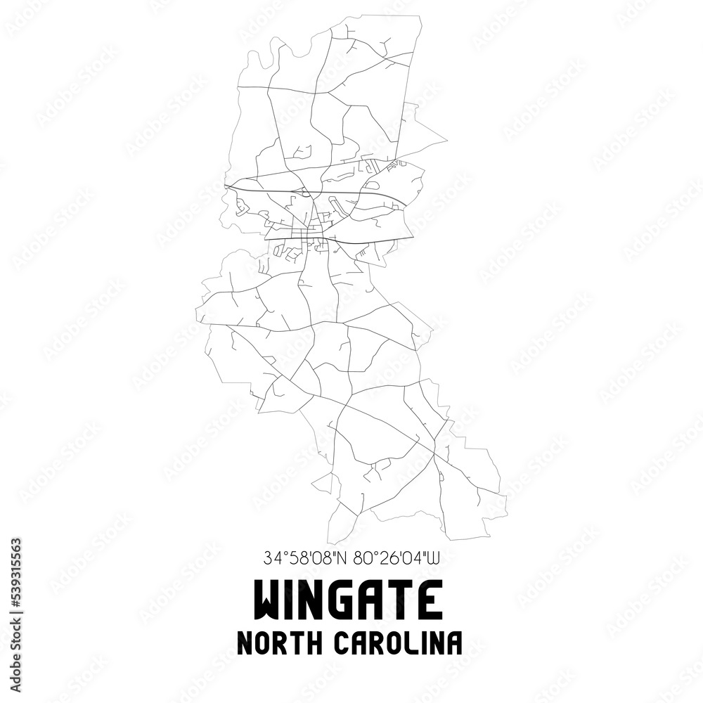 Wingate North Carolina. US street map with black and white lines.