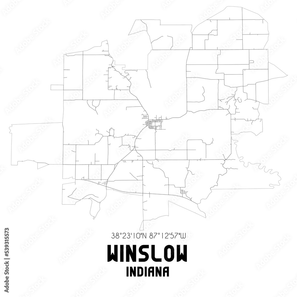 Winslow Indiana. US street map with black and white lines.