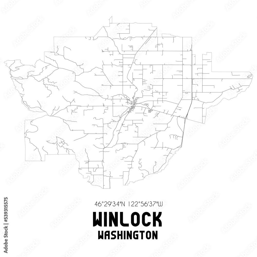 Winlock Washington. US street map with black and white lines.