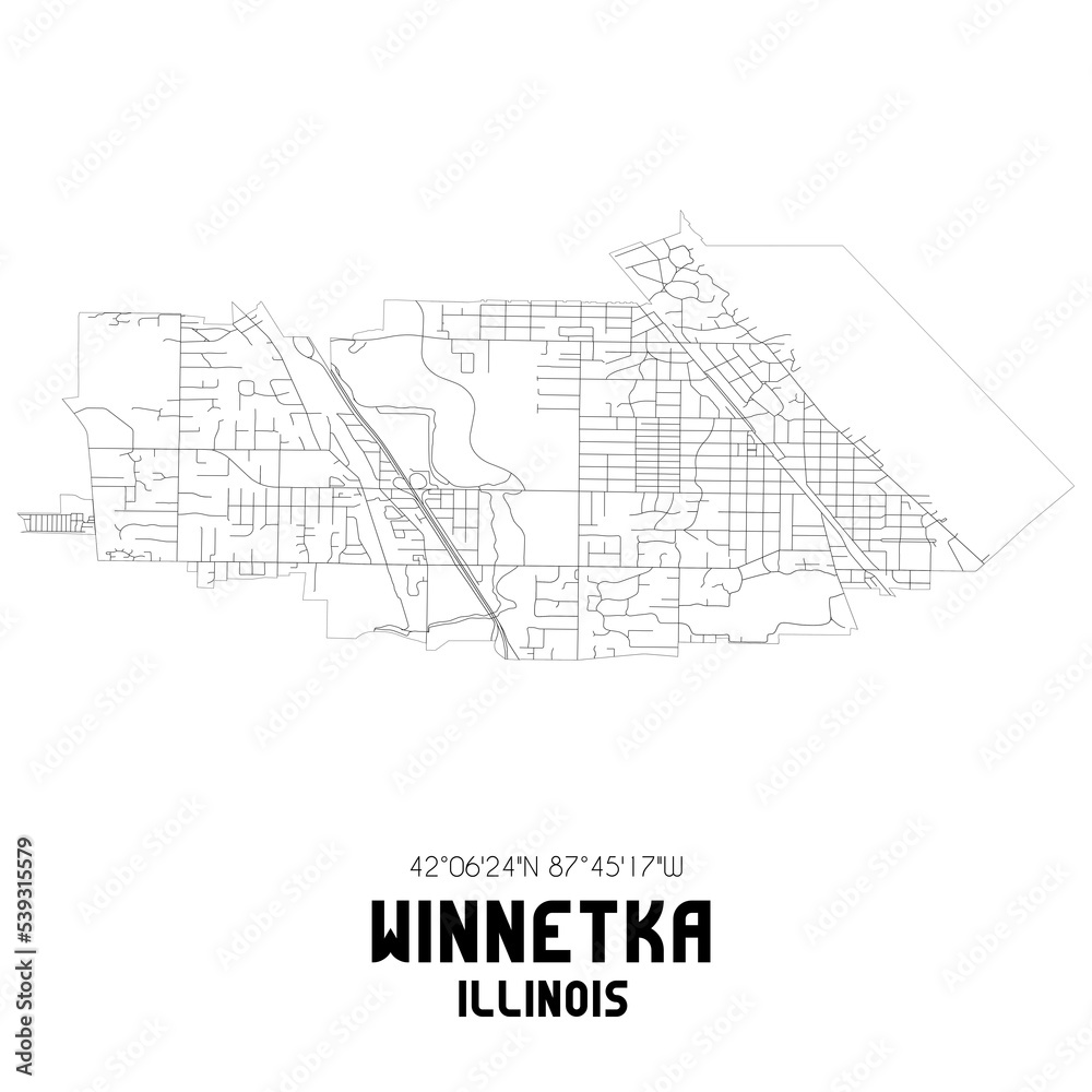 Winnetka Illinois. US street map with black and white lines.