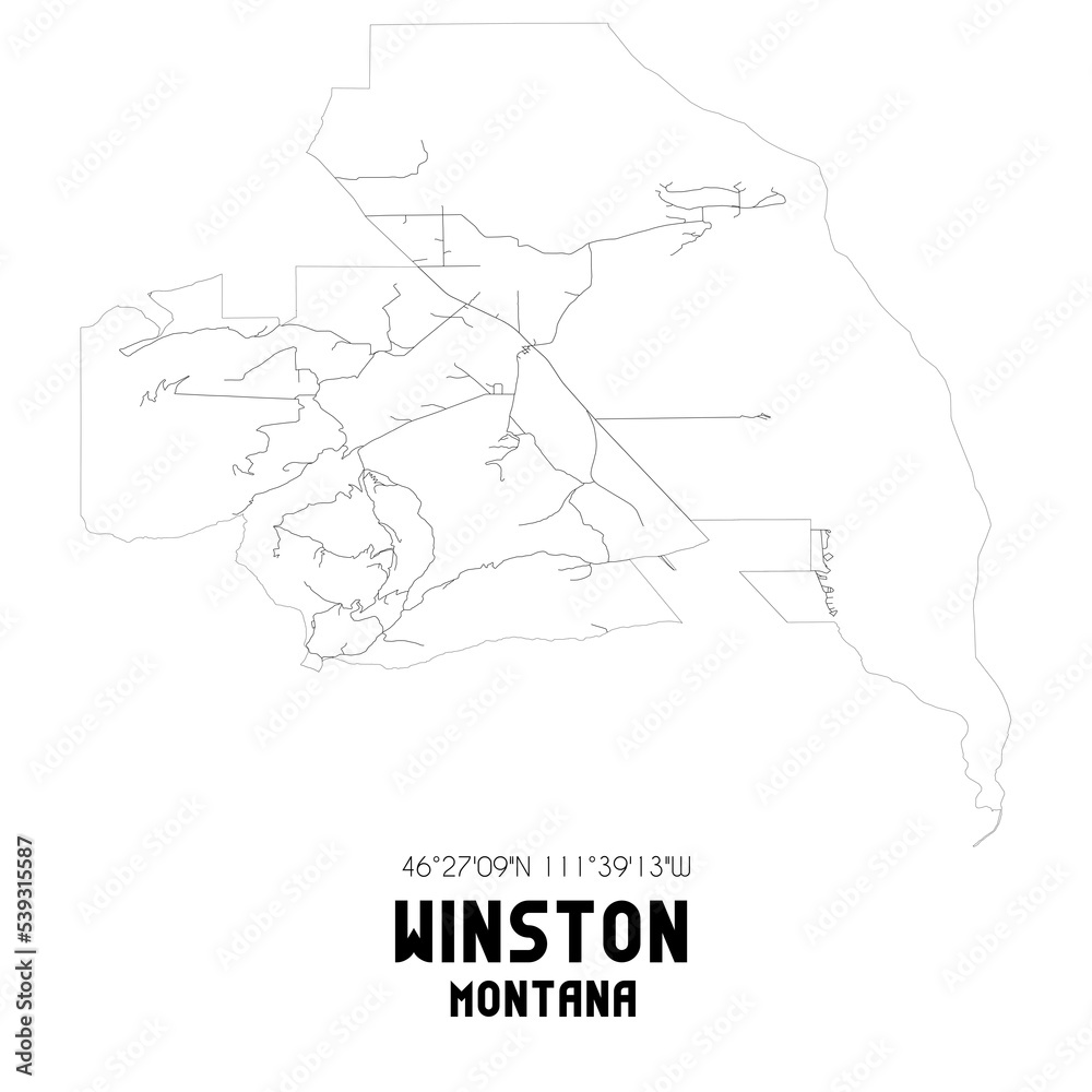 Winston Montana. US street map with black and white lines.