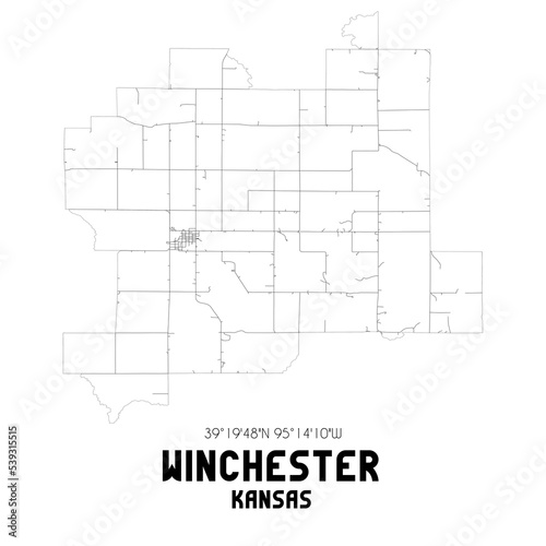 Winchester Kansas. US street map with black and white lines.