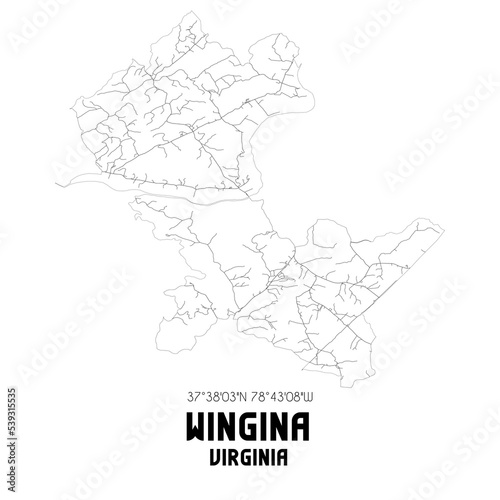 Wingina Virginia. US street map with black and white lines.