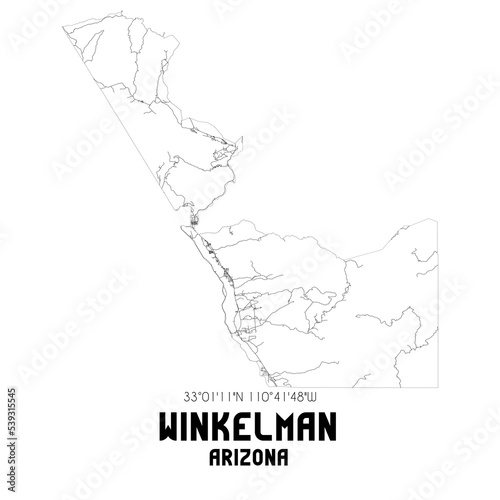 Winkelman Arizona. US street map with black and white lines. photo