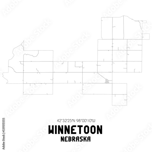 Winnetoon Nebraska. US street map with black and white lines. photo