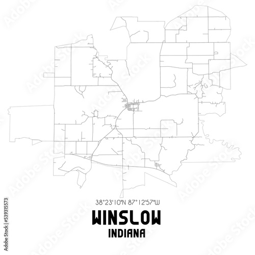 Winslow Indiana. US street map with black and white lines.