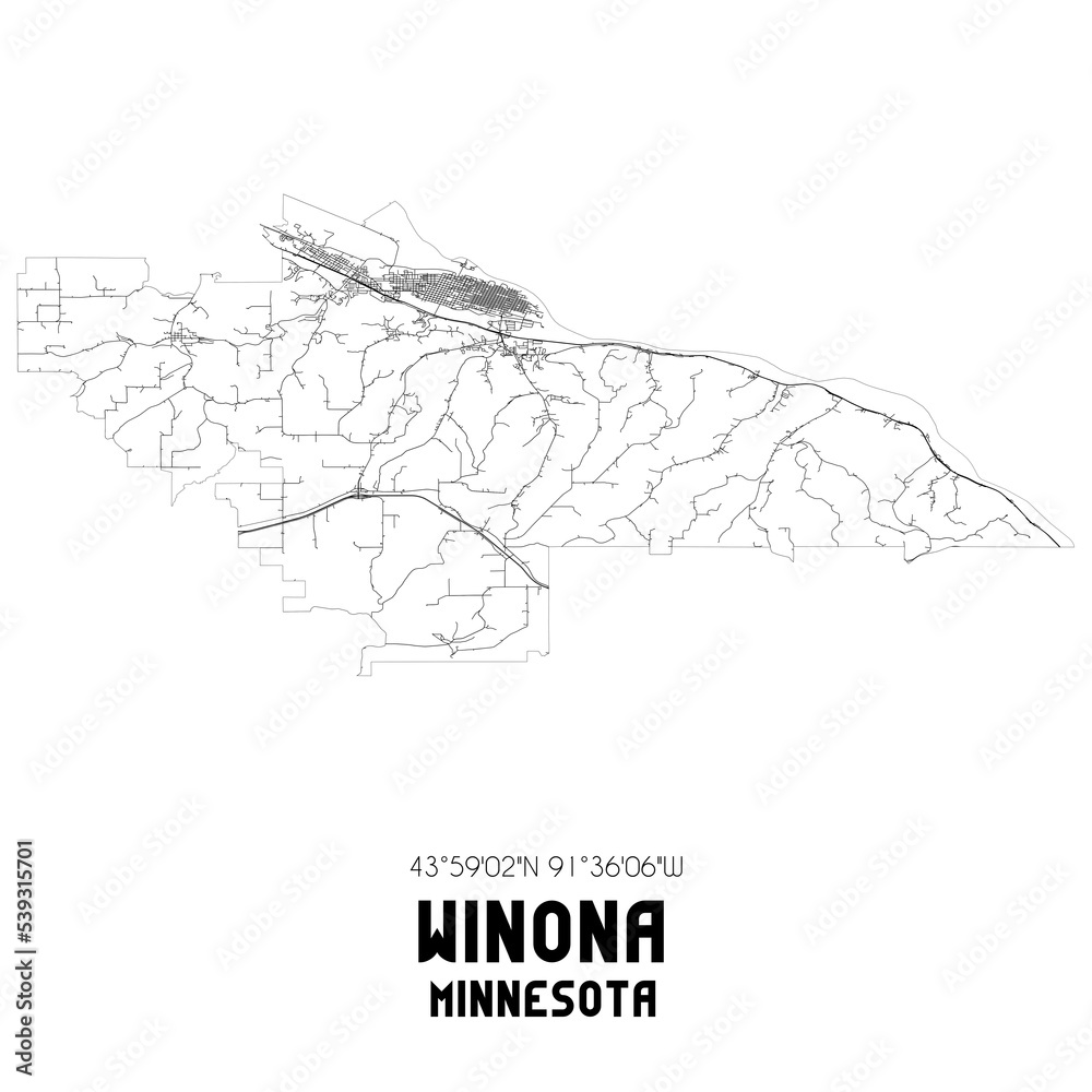 Winona Map Winona Minnesota. US street map with black and white lines. Stock ...