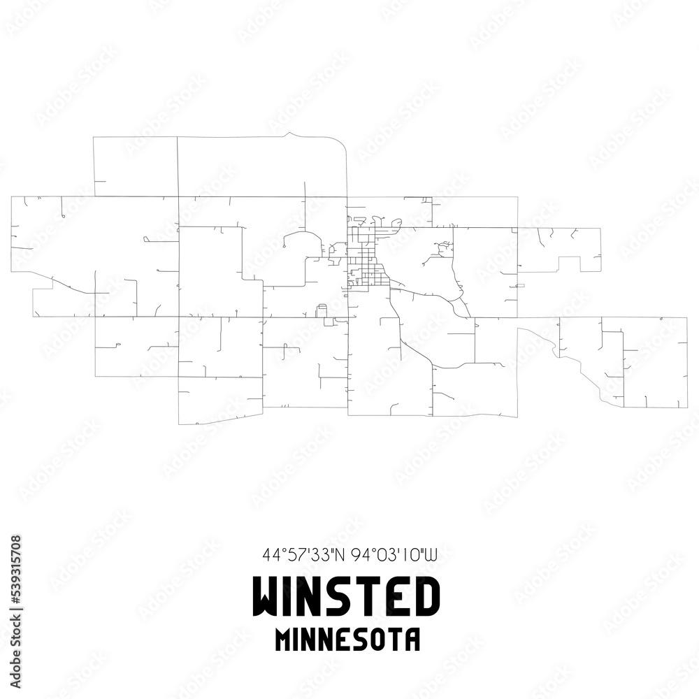 Winsted Minnesota. US street map with black and white lines.