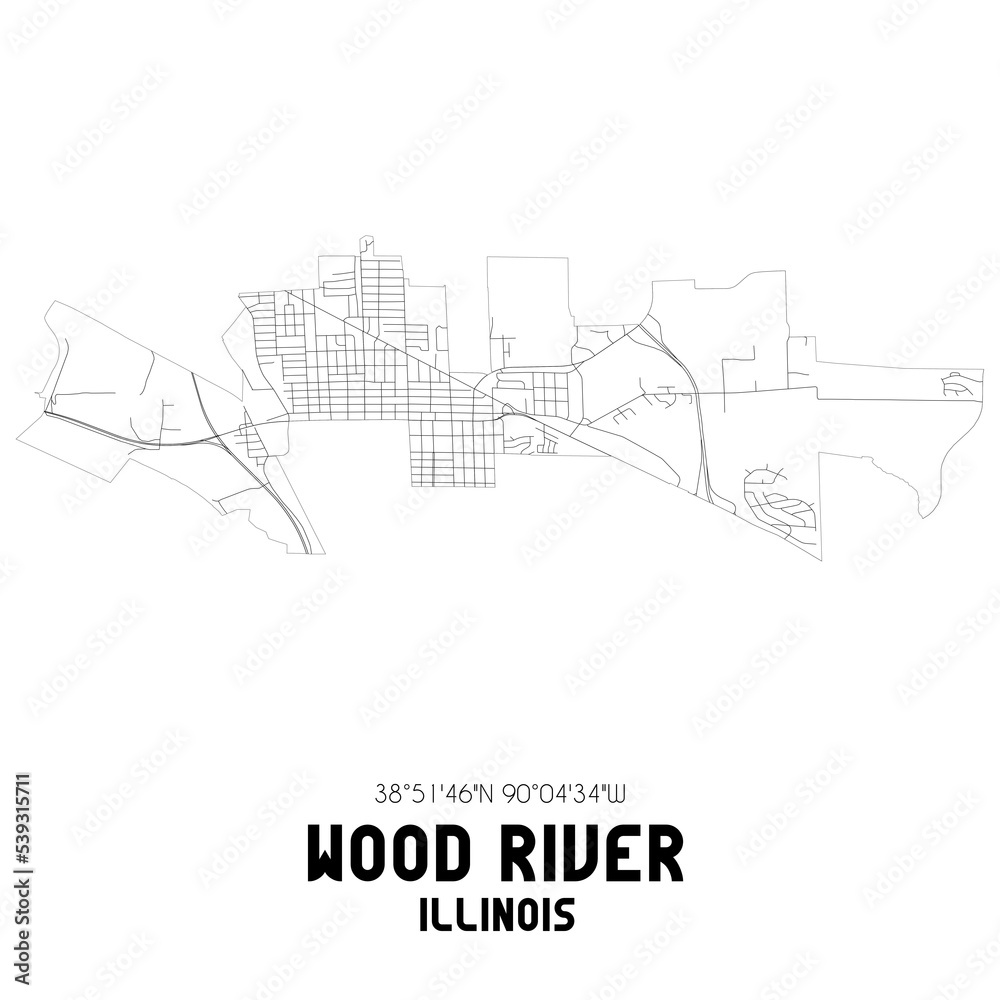 Wood River Illinois. US street map with black and white lines.