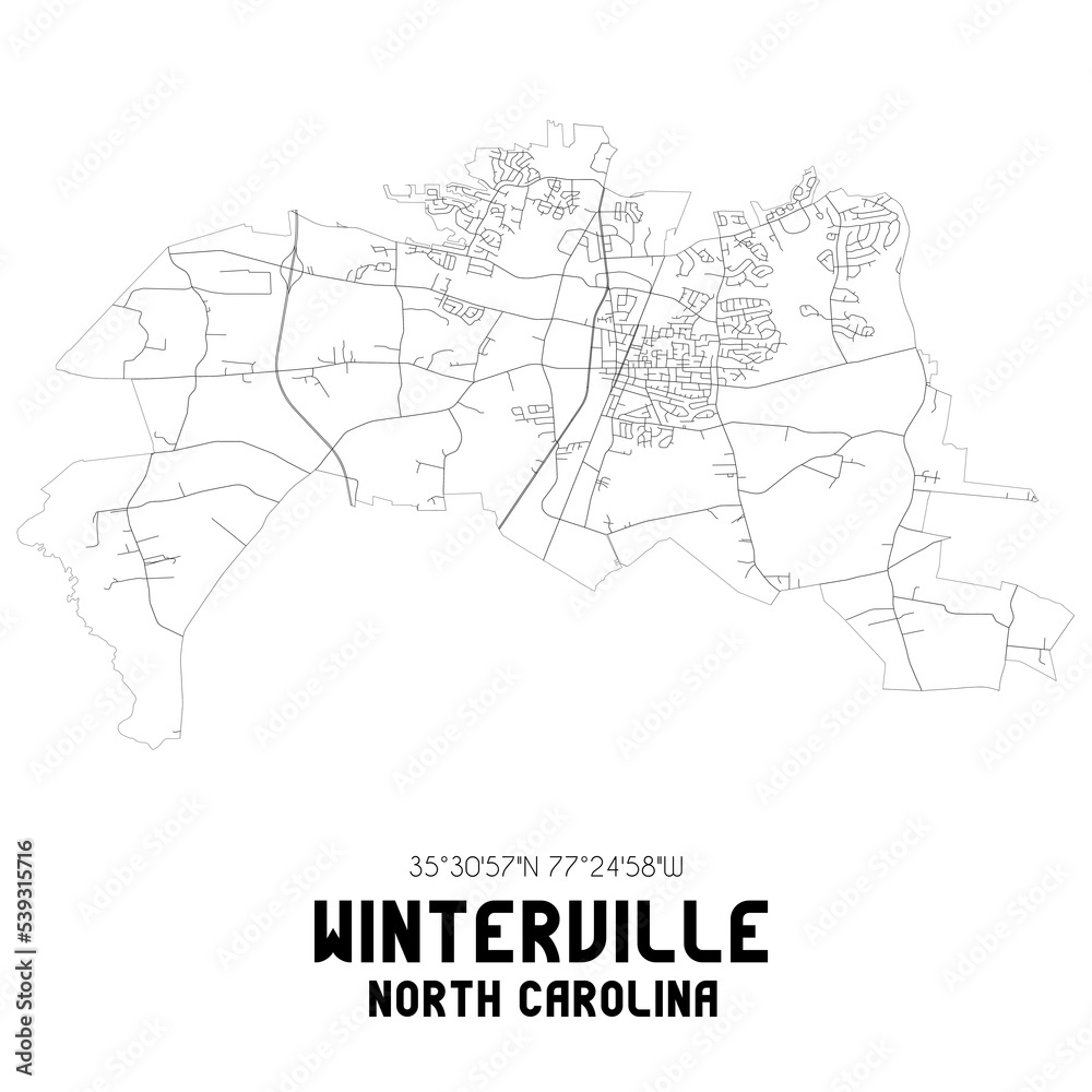 Winterville North Carolina. US street map with black and white lines.