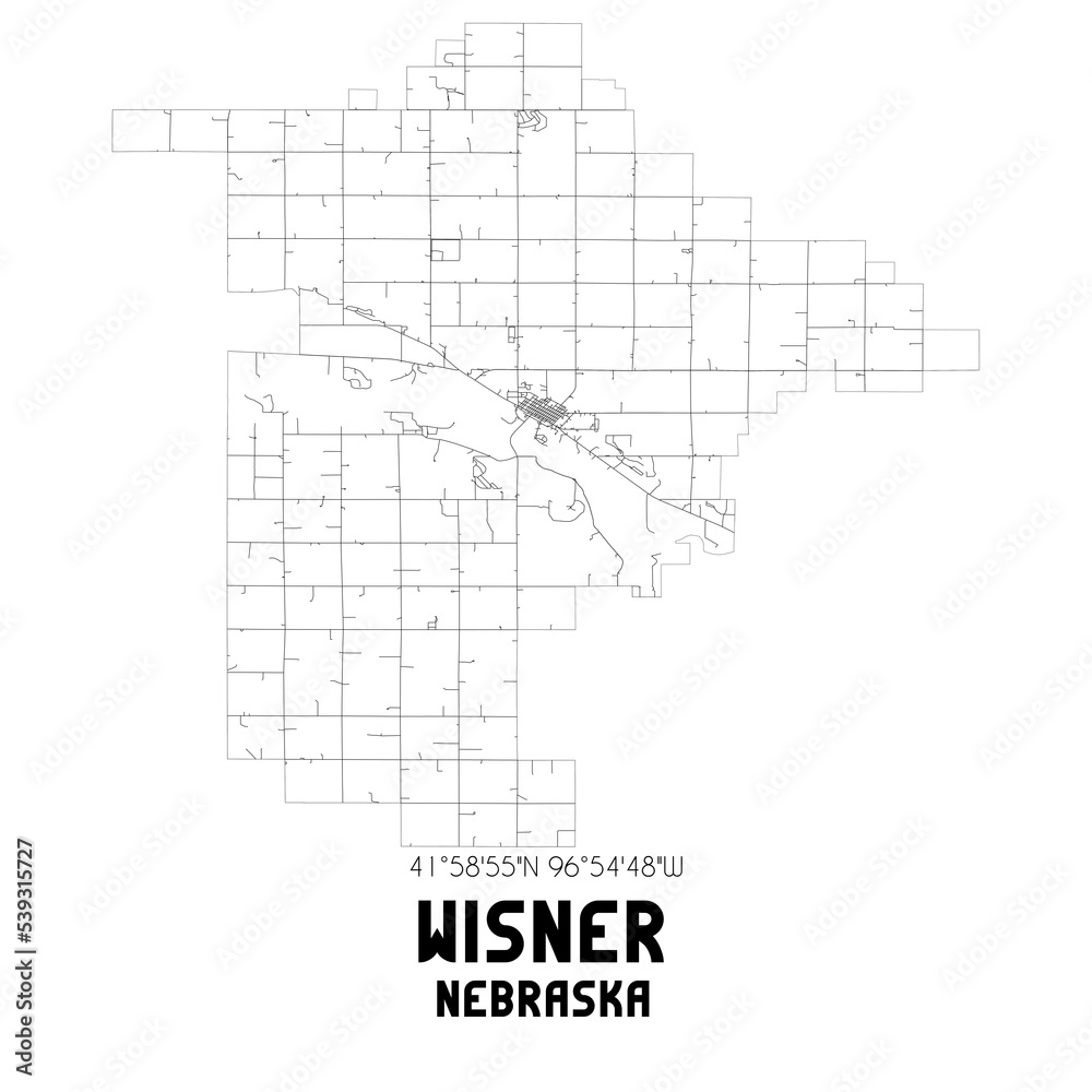 Wisner Nebraska. US street map with black and white lines. Wisner Nebraska. US street map with black and white lines.