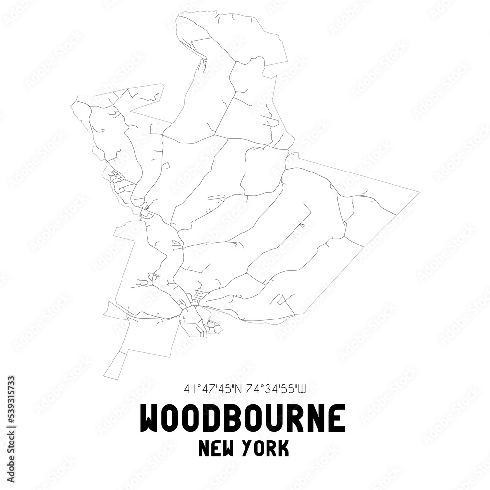 Woodbourne New York. US street map with black and white lines.