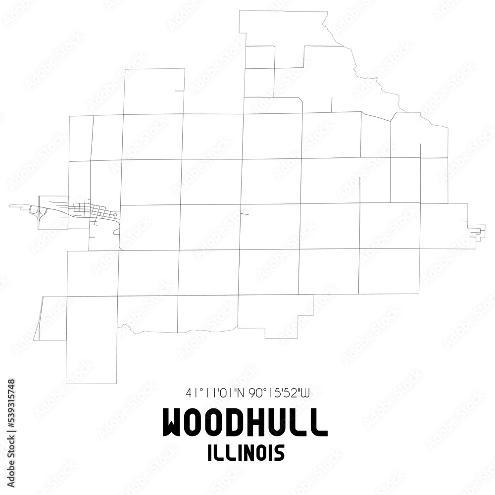 Woodhull Illinois. US street map with black and white lines.