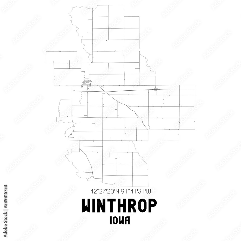 Winthrop Iowa. US street map with black and white lines. Winthrop Iowa. US street map with black and white lines.