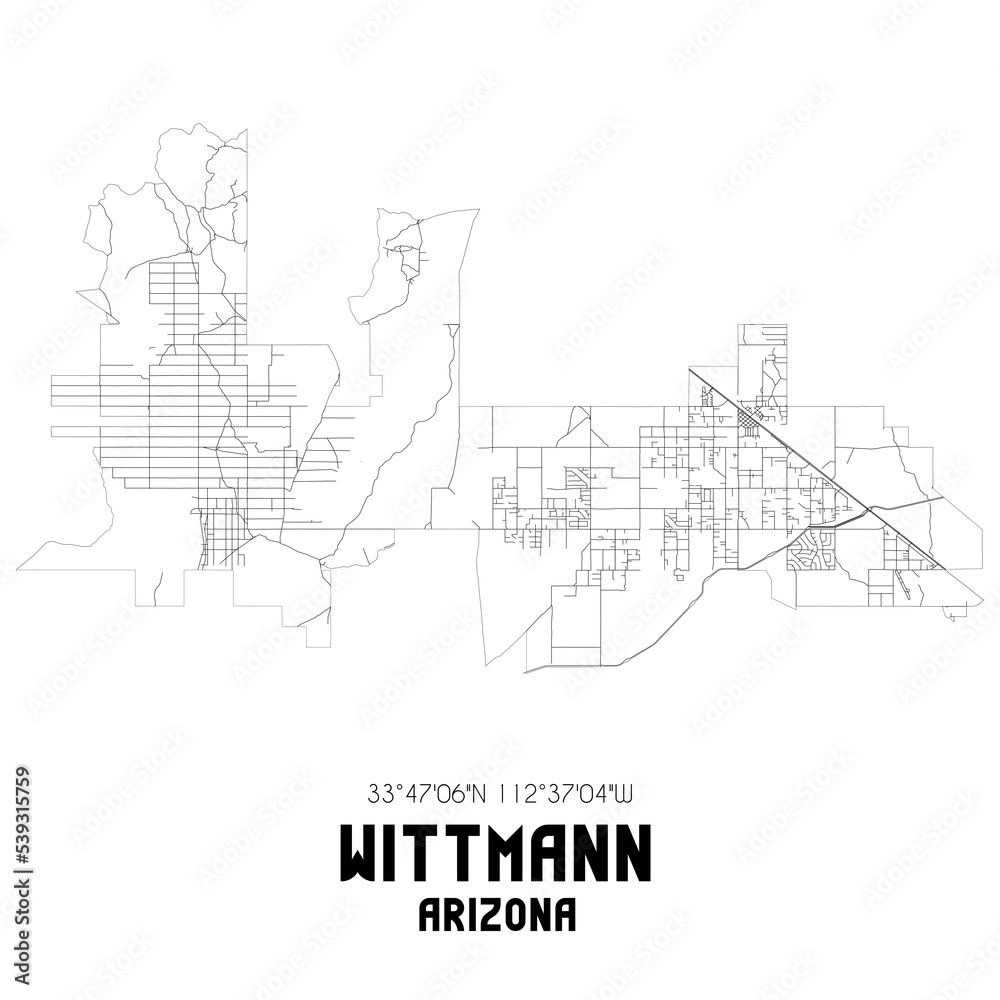 Wittmann Arizona. US street map with black and white lines. Wittmann Arizona. US street map with black and white lines.