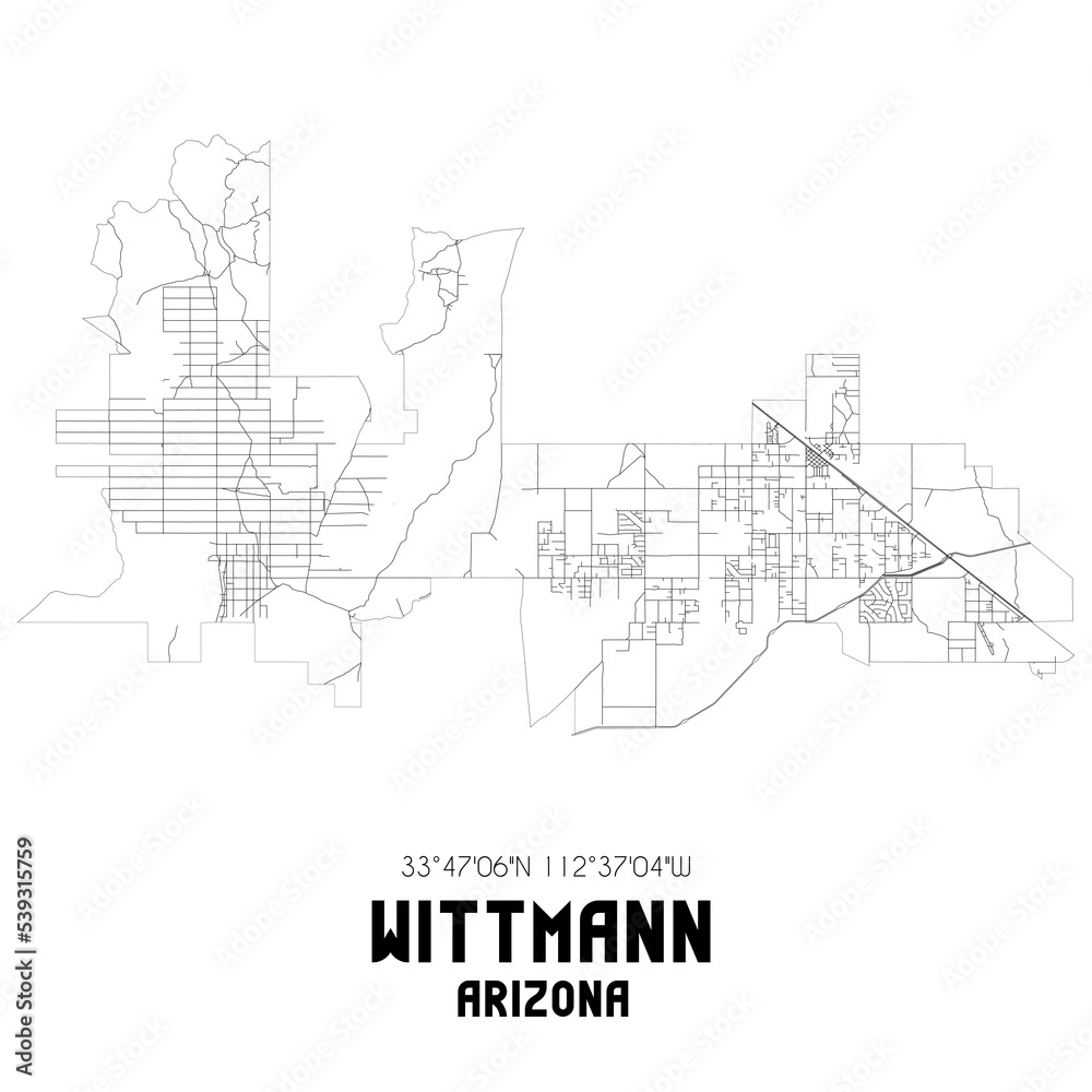 Wittmann Arizona. US street map with black and white lines.