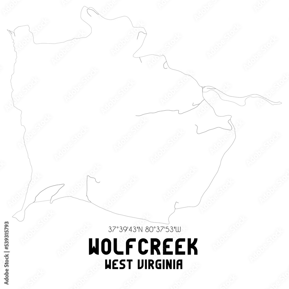 Obraz premium Wolfcreek West Virginia. US street map with black and white lines.