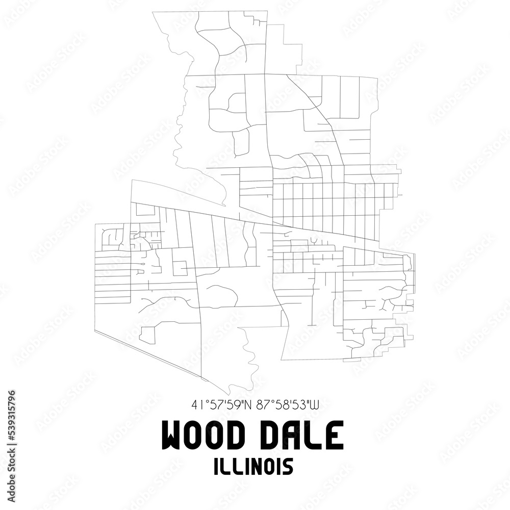 Wood Dale Illinois. US street map with black and white lines.