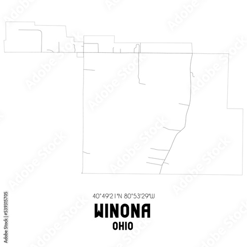 Winona Ohio. US street map with black and white lines.