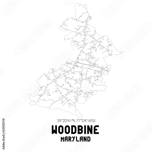 Woodbine Maryland. US street map with black and white lines.