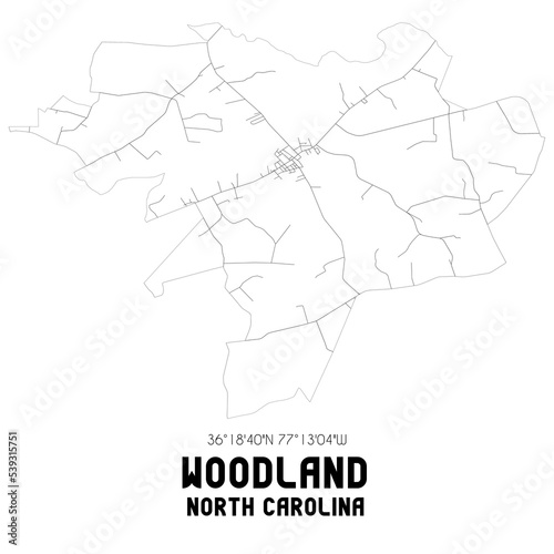 Woodland North Carolina. US street map with black and white lines.