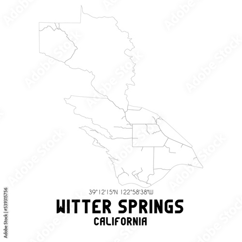 Witter Springs California. US street map with black and white lines.