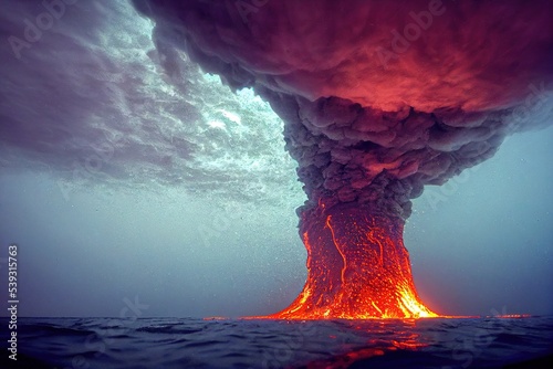 Canvas-taulu Underwater volcano erupting lava and smoke