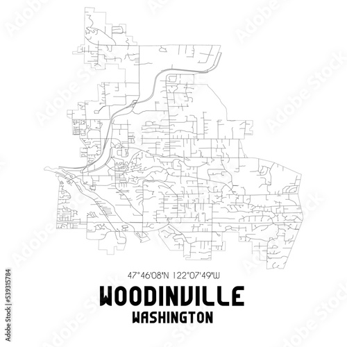 Woodinville Washington. US street map with black and white lines.