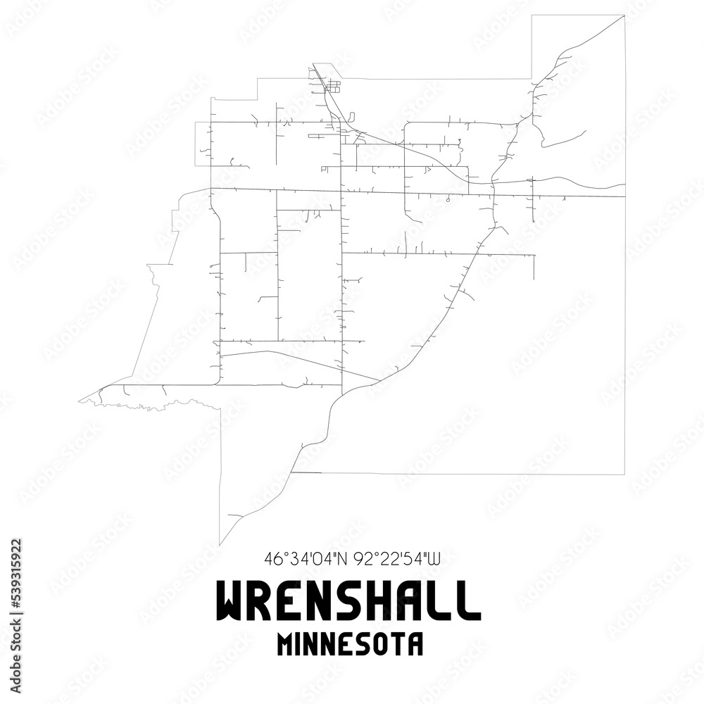 Wrenshall Minnesota. US street map with black and white lines.