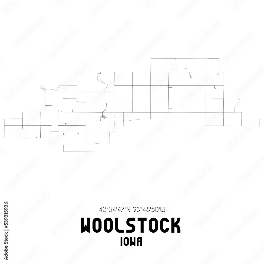 Woolstock Iowa. US street map with black and white lines. Woolstock Iowa. US street map with black and white lines.