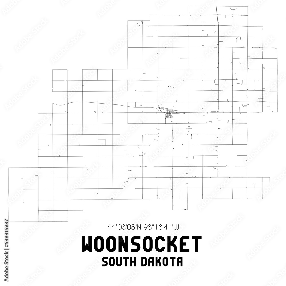 Woonsocket South Dakota. US street map with black and white lines. ilustração do Stock Adobe Stock