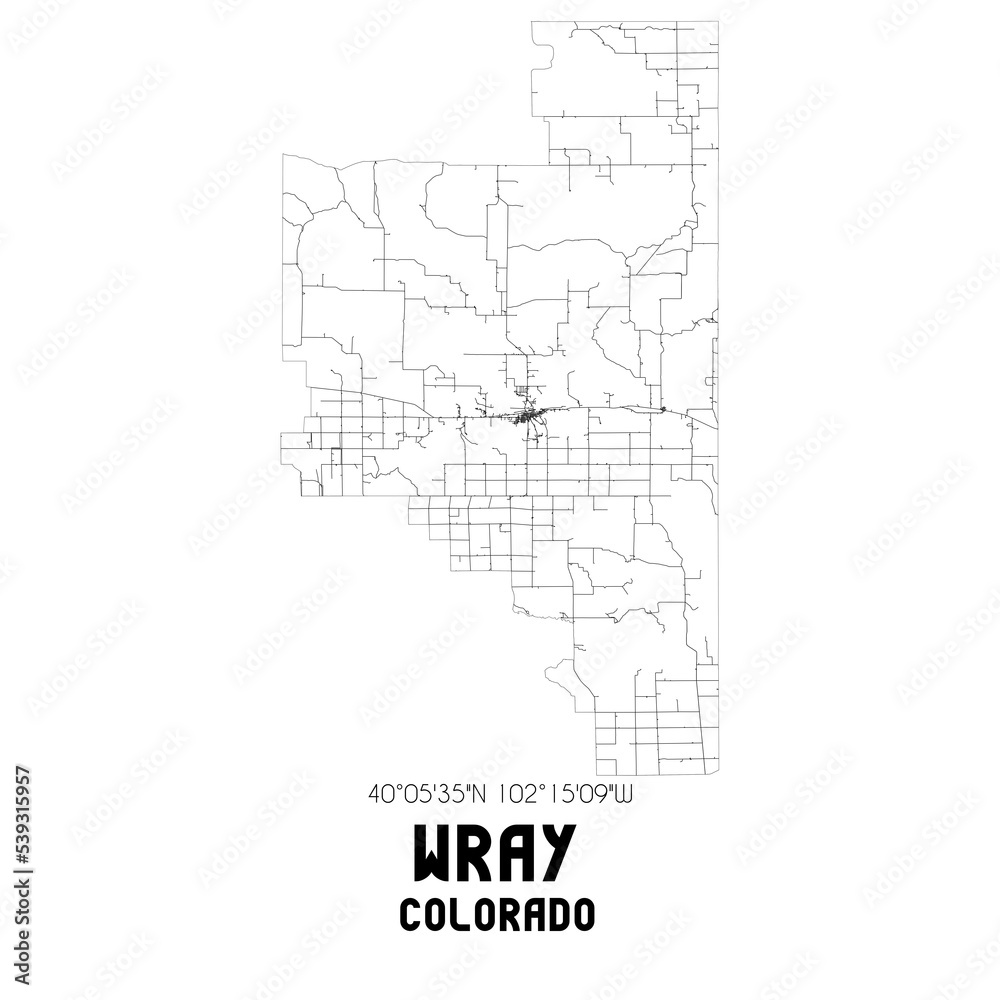 Naklejka premium Wray Colorado. US street map with black and white lines.