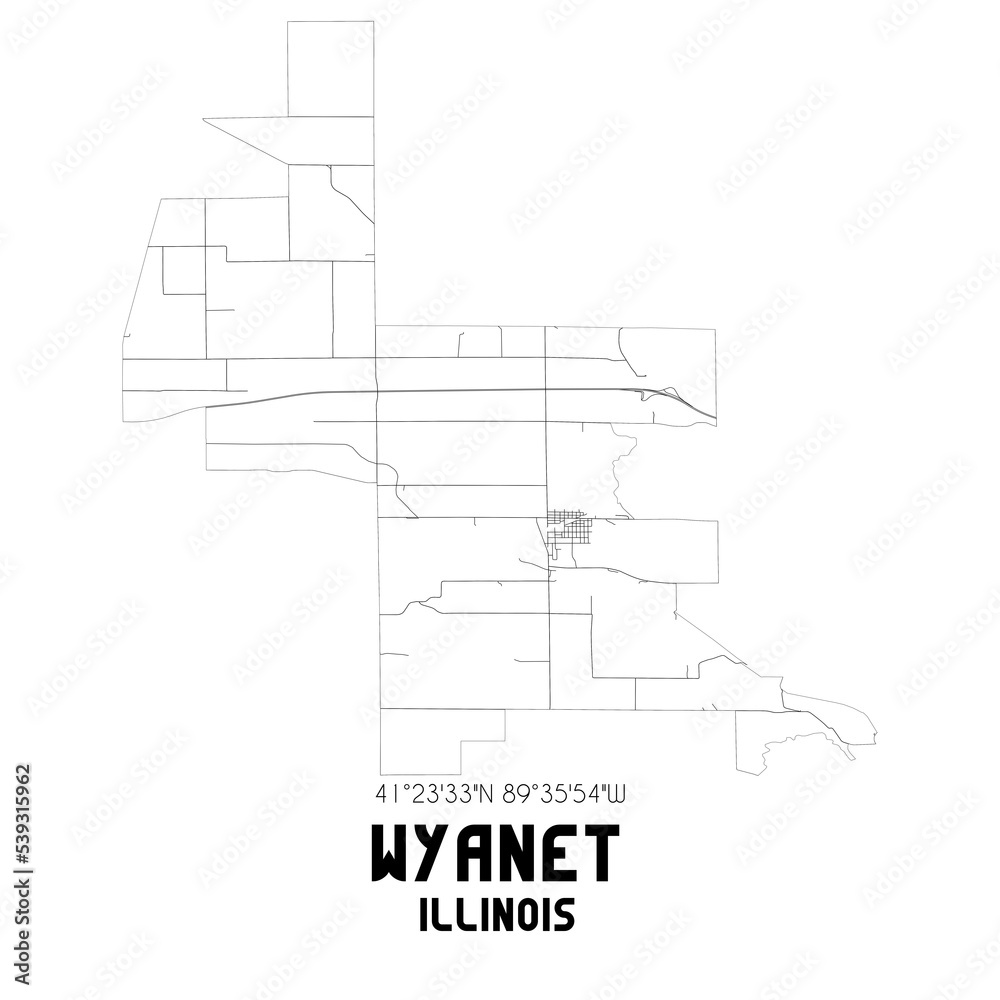 Wyanet Illinois. US street map with black and white lines.