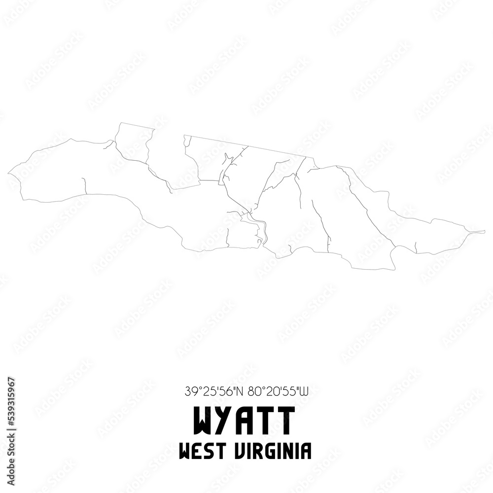 Wyatt West Virginia. US street map with black and white lines.