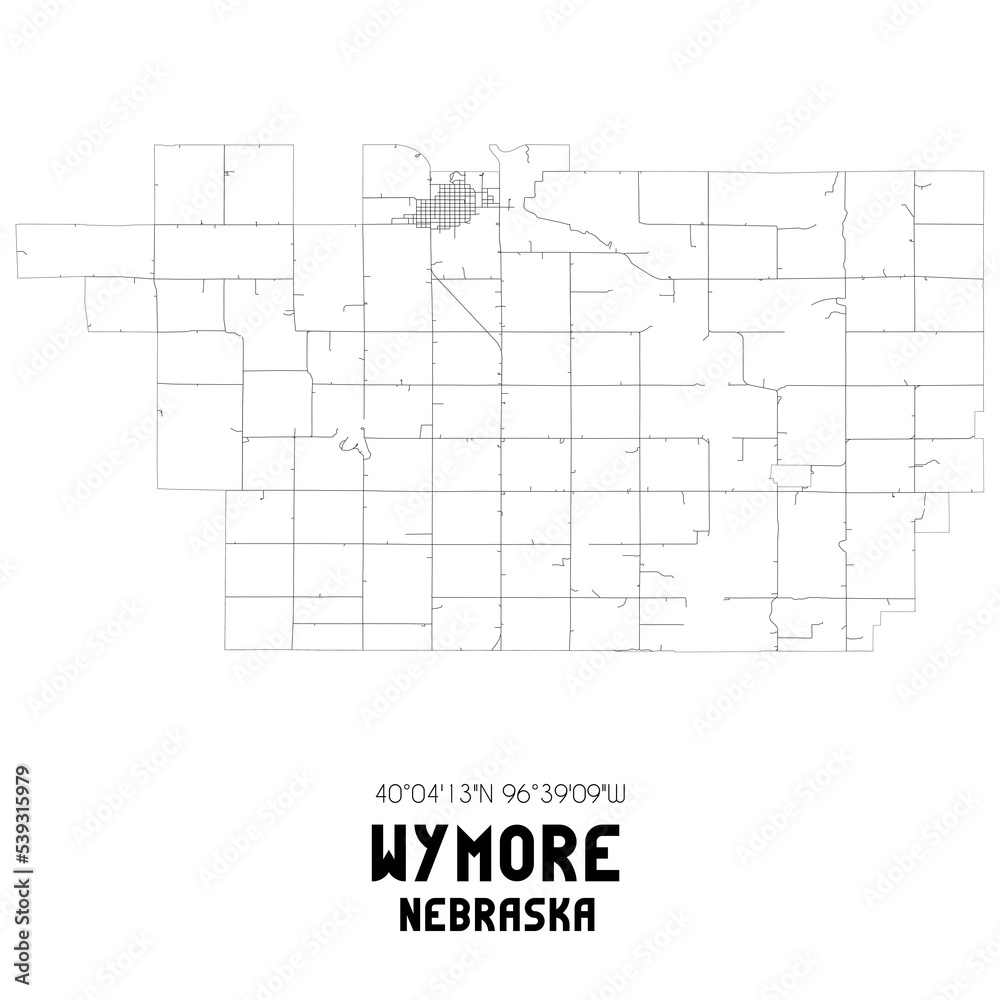 Wymore Nebraska. US street map with black and white lines. Wymore Nebraska. US street map with black and white lines.