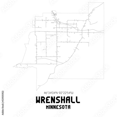 Wrenshall Minnesota. US street map with black and white lines.