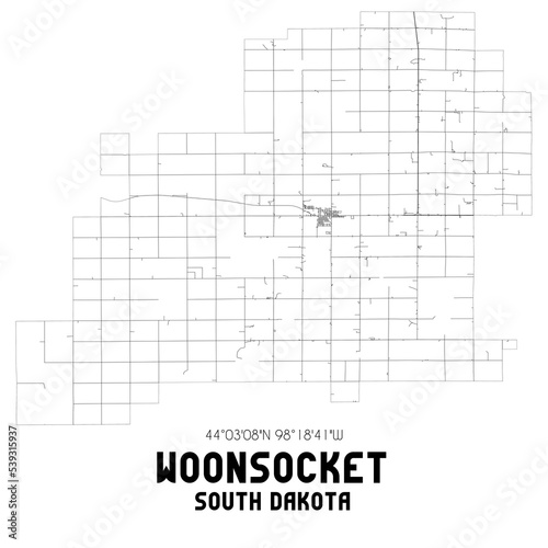 Woonsocket South Dakota. US street map with black and white lines. photo