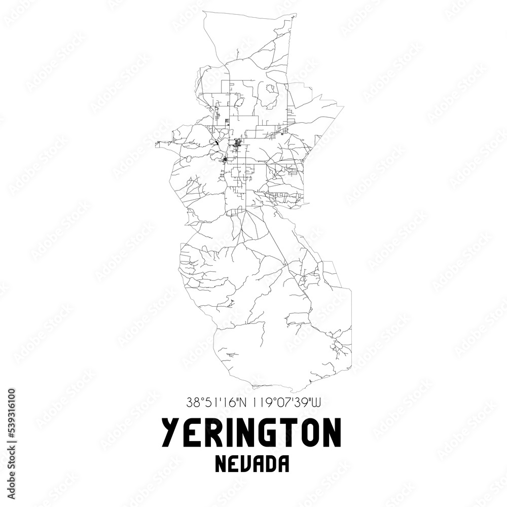 Yerington Nevada. US street map with black and white lines. Yerington Nevada. US street map with black and white lines.