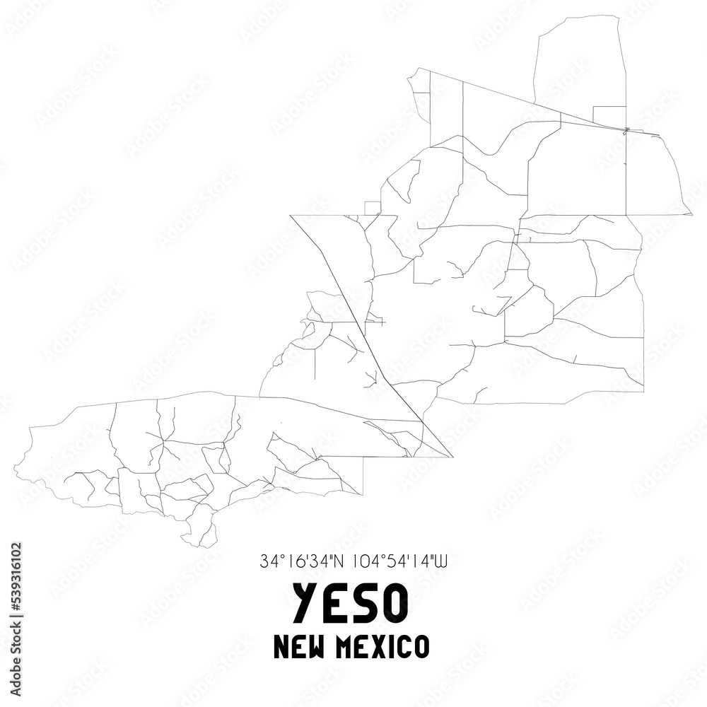 Yeso New Mexico. US street map with black and white lines.