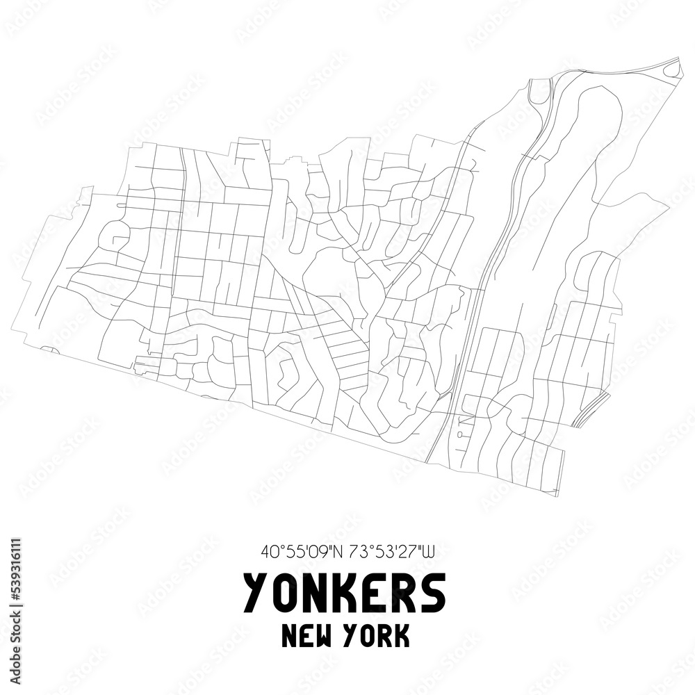 Yonkers New York. US street map with black and white lines.
