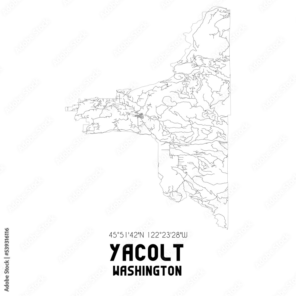 Yacolt Washington. US street map with black and white lines.
